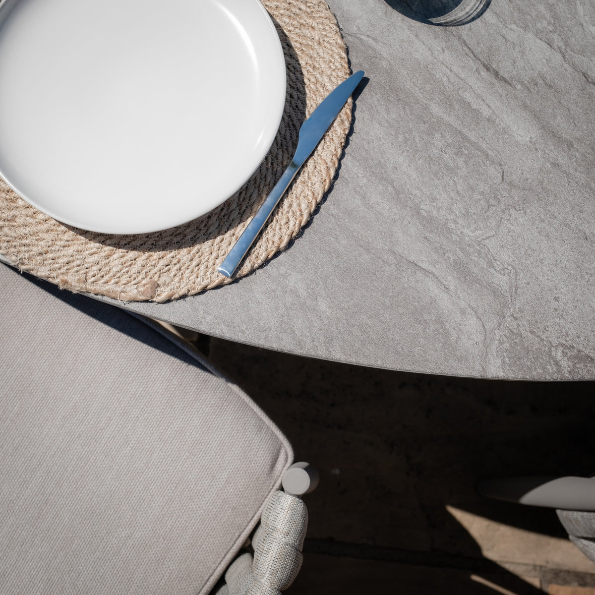 Elton 6 Seat Oval Dining Set With Lazy Susan - Cool Linen