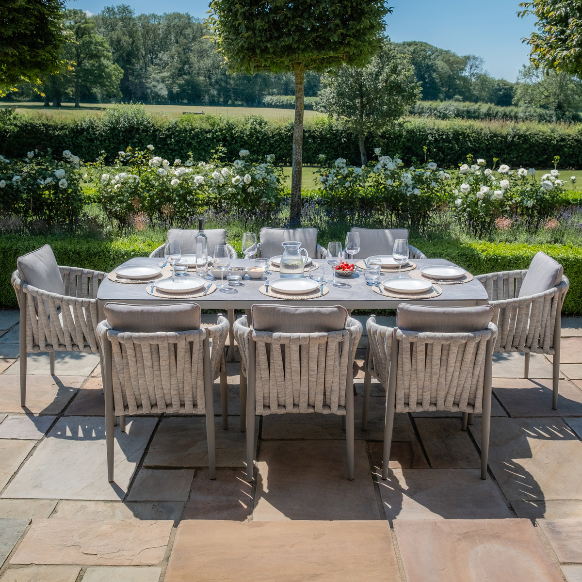 Elton 8 Seat Rectangular Dining Set - Cool Linen