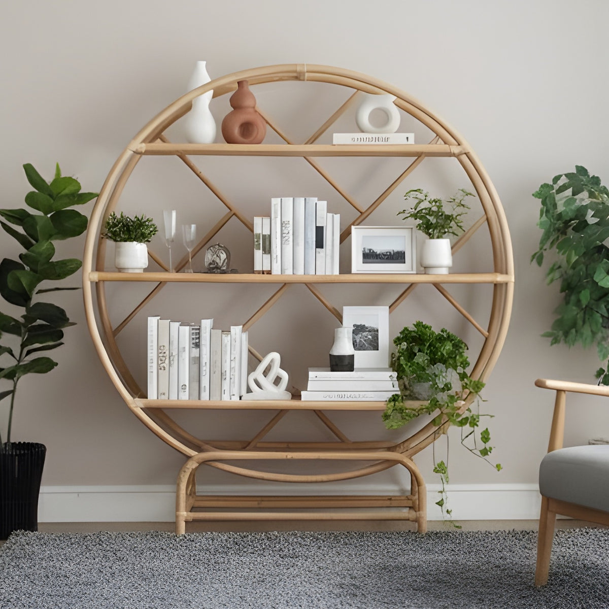 Large Natural Rattan Etagere