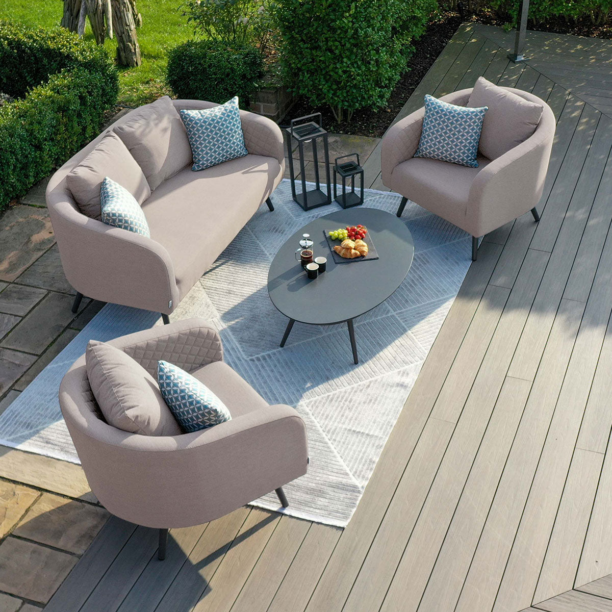 Aruba Outdoor Fabric 2 Seater Suite with Oval Coffee Table - All Weather Fabric