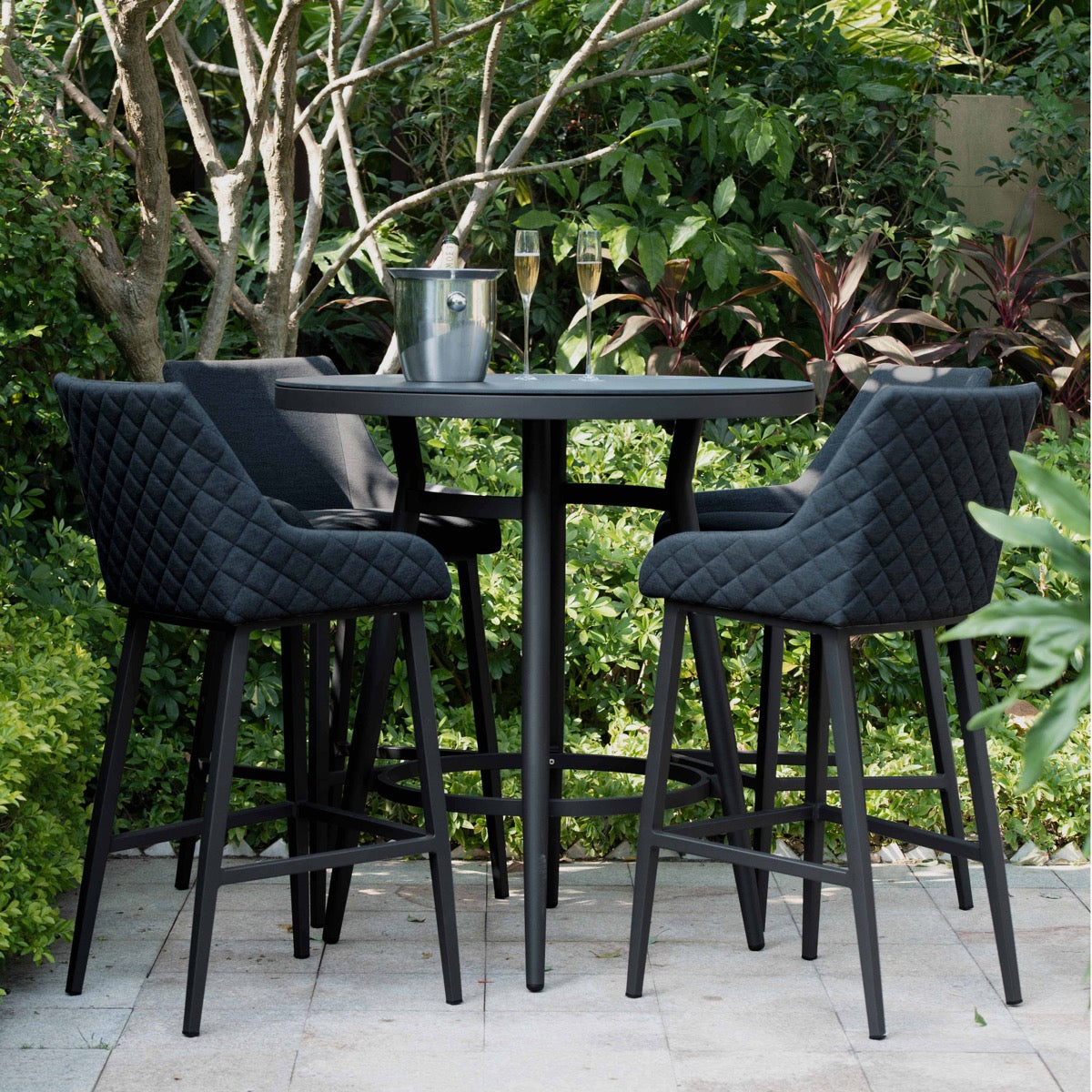 Aruba Outdoor Fabric 4 Seat Bar Set with Round Table - All Weather Fabric