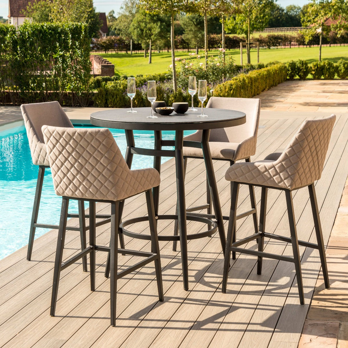 Aruba Outdoor Fabric 4 Seat Bar Set with Round Table - All Weather Fabric