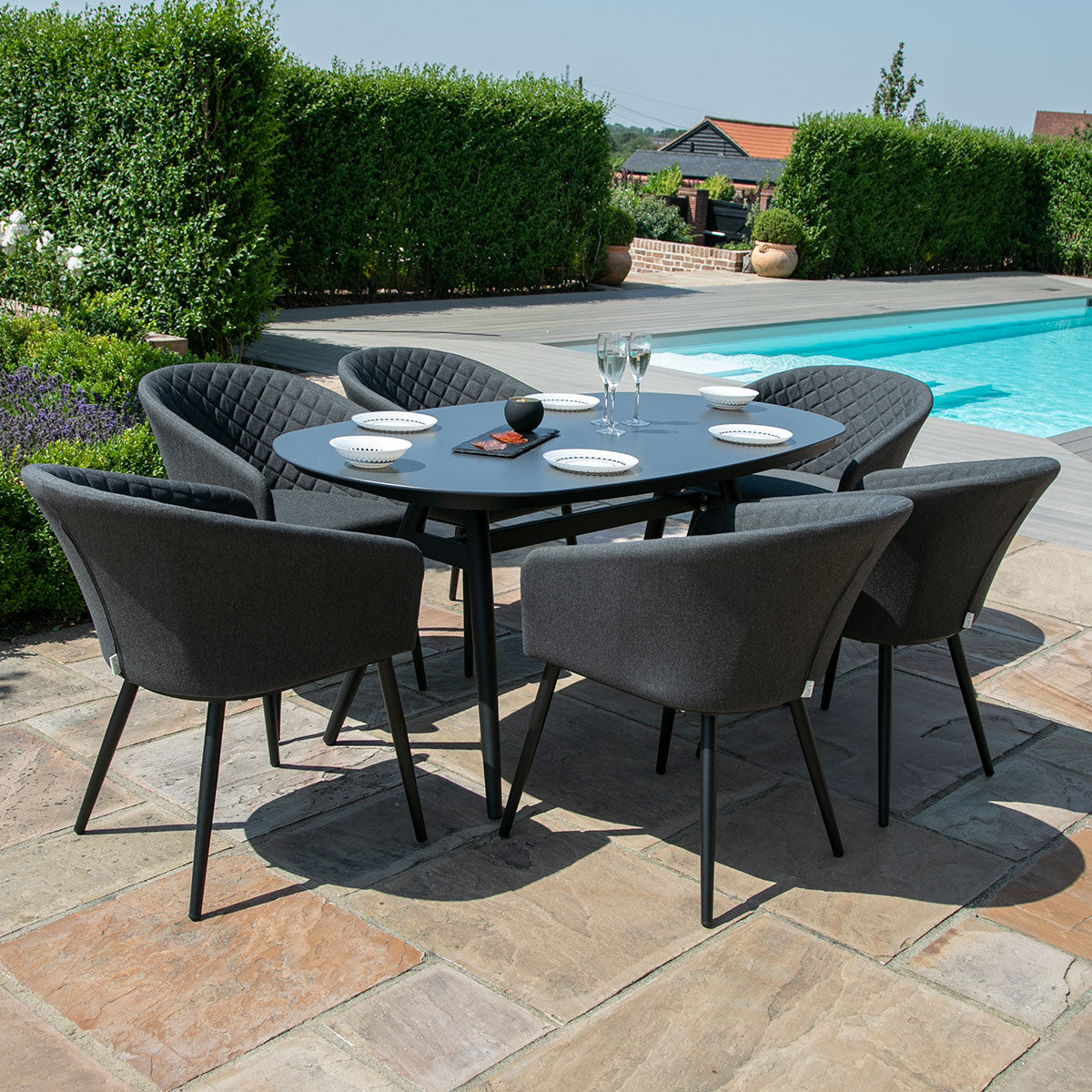 Amalfi Outdoor Fabric 6 Seat Dining Set with Oval Table - All Weather Fabric