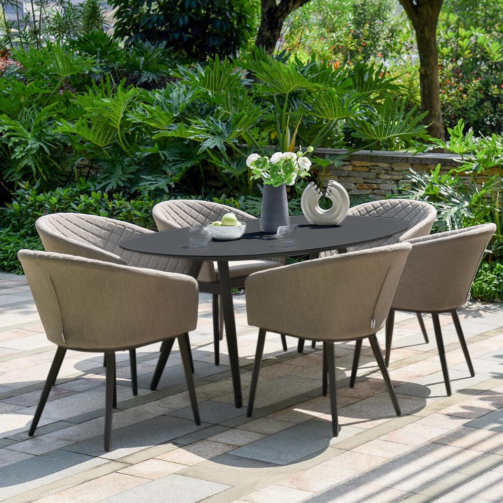 Amalfi Outdoor Fabric 6 Seat Dining Set with Oval Table - All Weather Fabric