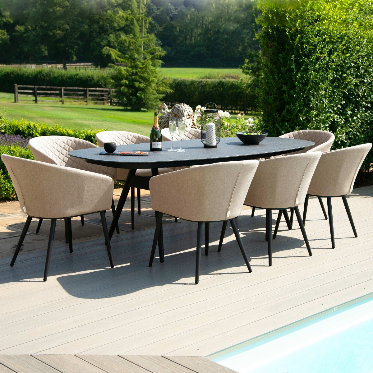 Amalfi Outdoor Fabric 8 Seat Dining Set with Oval Table - All Weather Fabric