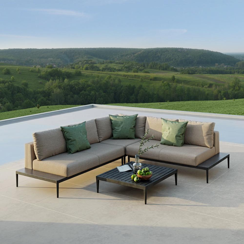 Aruba Outdoor Fabric Corner Lounge Set with Coffee Table - All Weather Fabric