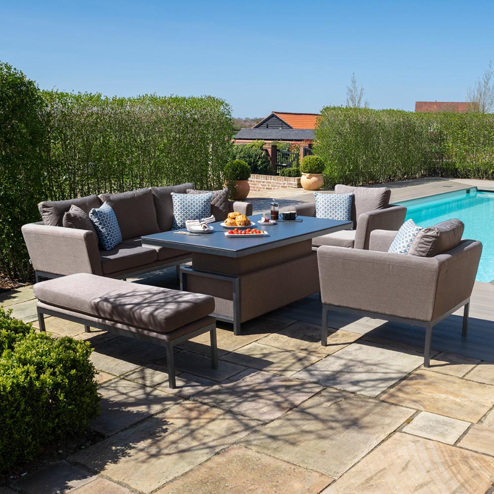 Aruba Outdoor Fabric 3 Seater Sofa Set with Adjustable Table - All Weather Fabric