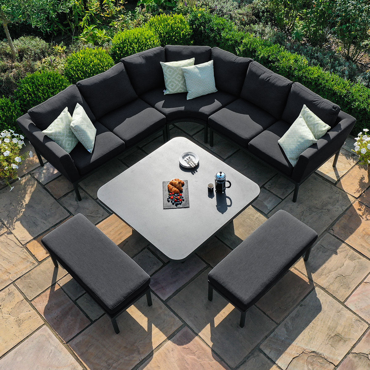 Aruba Patio Corner Sofa Set with Adjustable Table - Outdoor Fabric