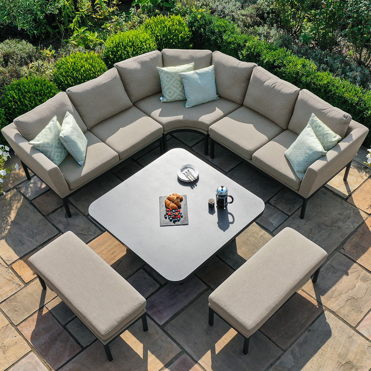 Aruba Patio Corner Sofa Set with Adjustable Table - Outdoor Fabric