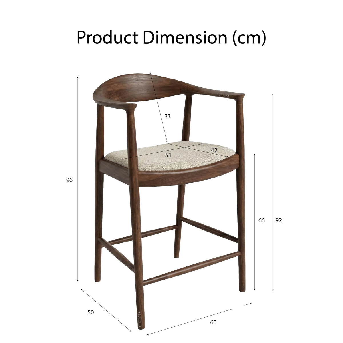 Fiora Walnut Set of 2 Bar Stools with Oatmeal Bouclé Upholstery