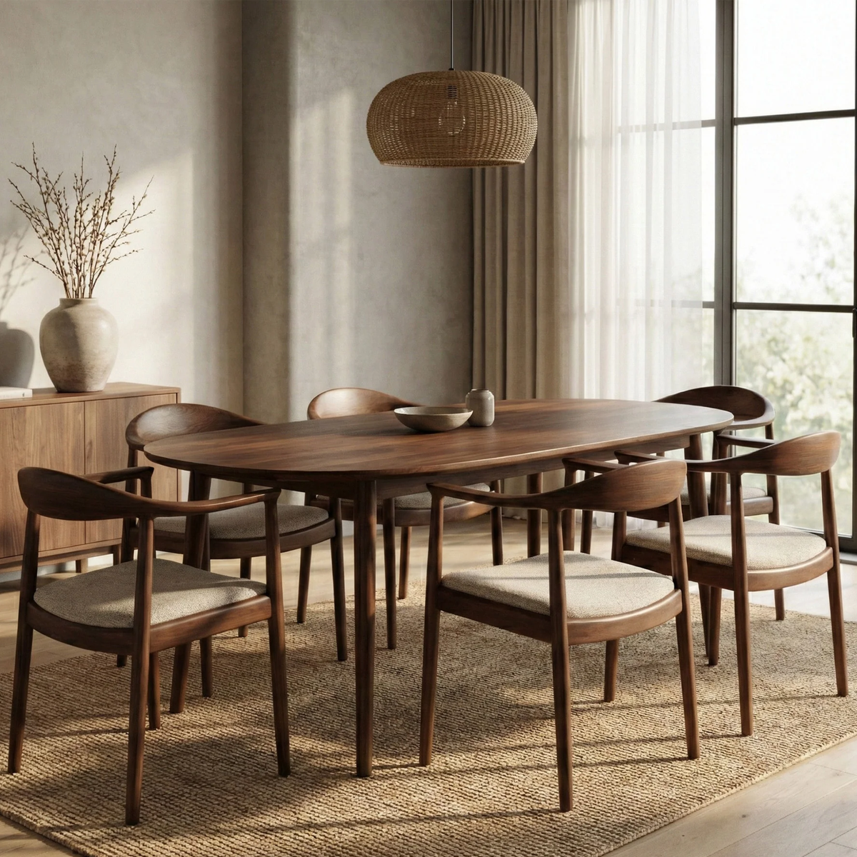 Fiora Walnut Dining Chair in Oatmeal Bouclé - Set of 2
