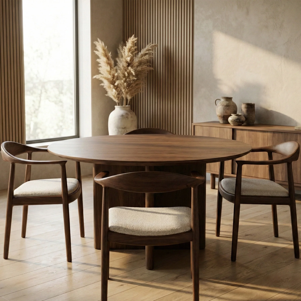 Fiora Walnut Dining Chair in Oatmeal Bouclé - Set of 2