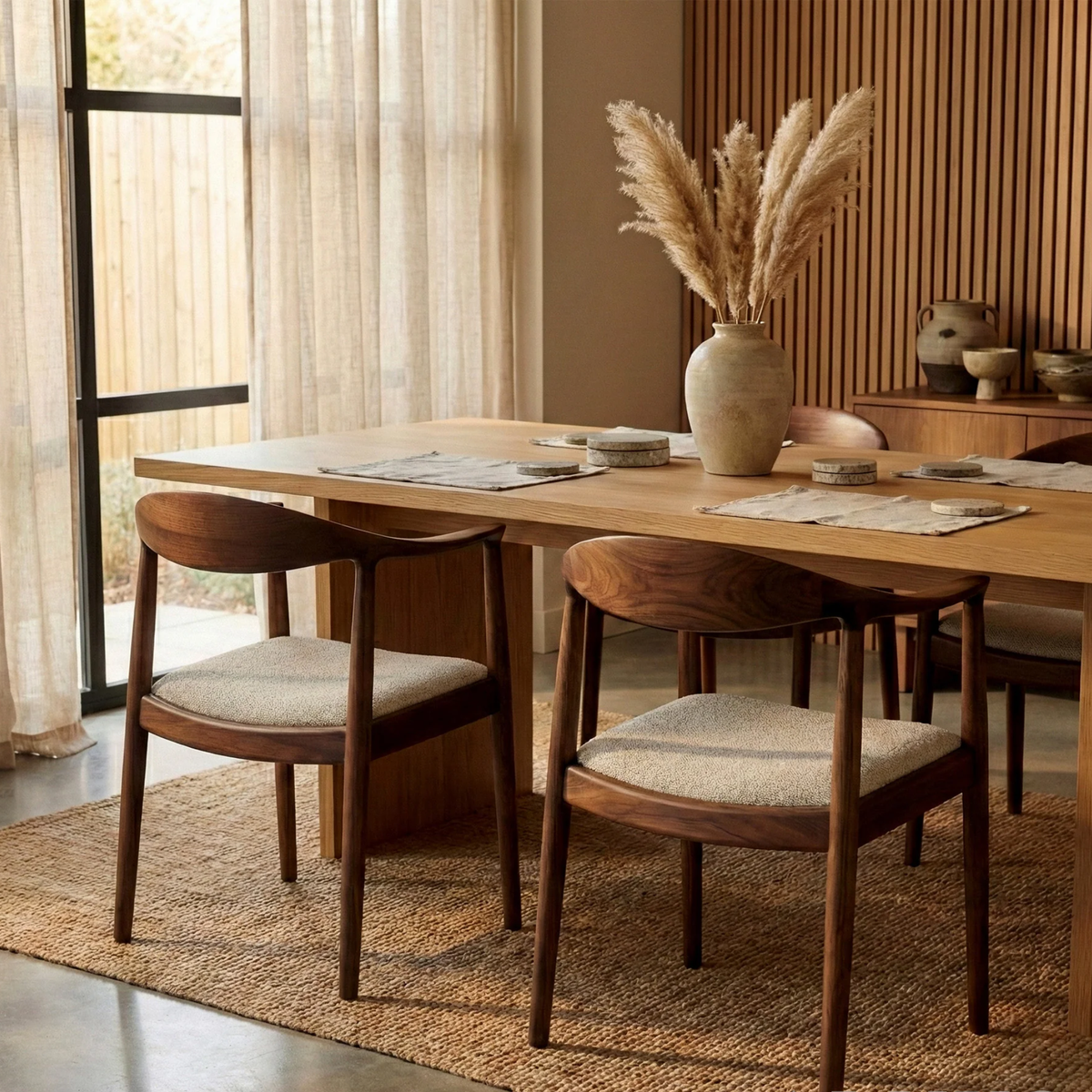 Fiora Walnut Dining Chair in Oatmeal Bouclé - Set of 2