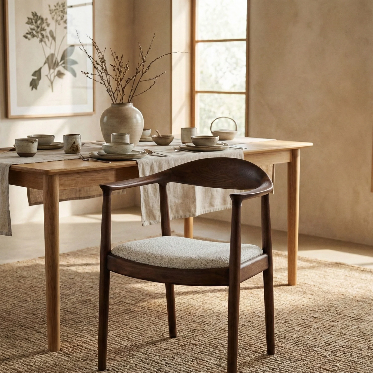 Fiora Walnut Dining Chair in Oatmeal Bouclé - Set of 2