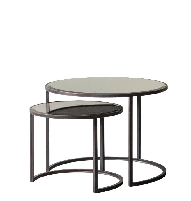 Friar Round Coffee Table Nest of 2 with Glass top and Iron Legs