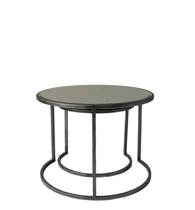 Friar Round Coffee Table Nest of 2 with Glass top and Iron Legs
