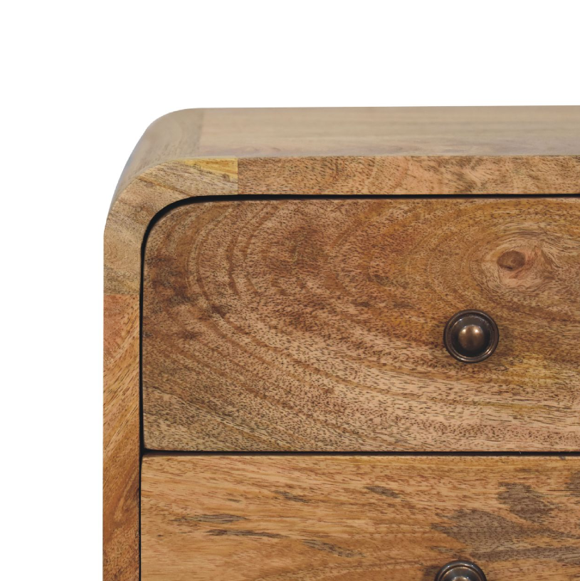 Mini Curved 2 Drawer Mango Wood Bedside Table