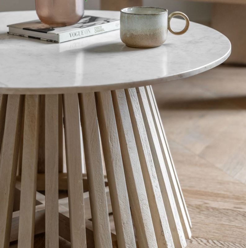 Seyo Round Mango Wood Coffee Table with Marble Top