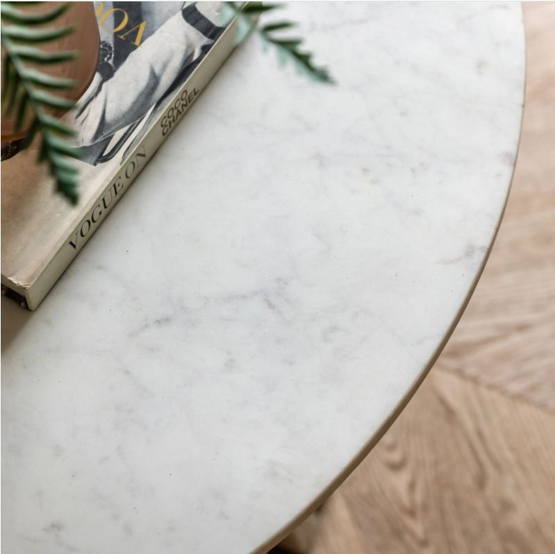 Seyo Round Mango Wood Coffee Table with Marble Top
