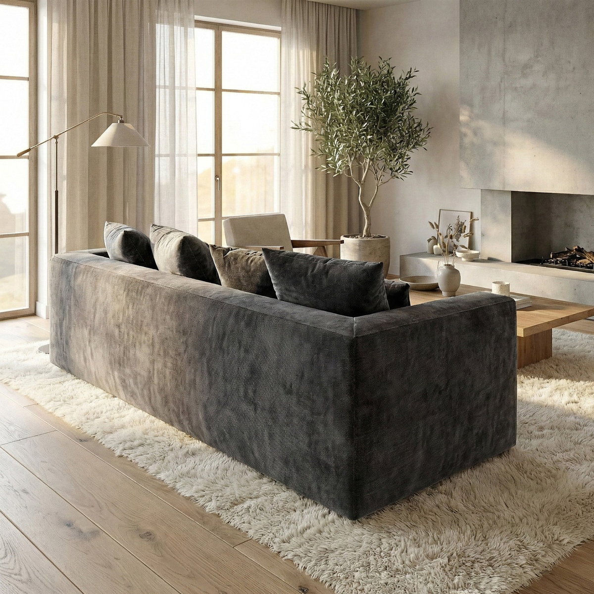 Galleria Corner Sofa in Steel Grey Velvet