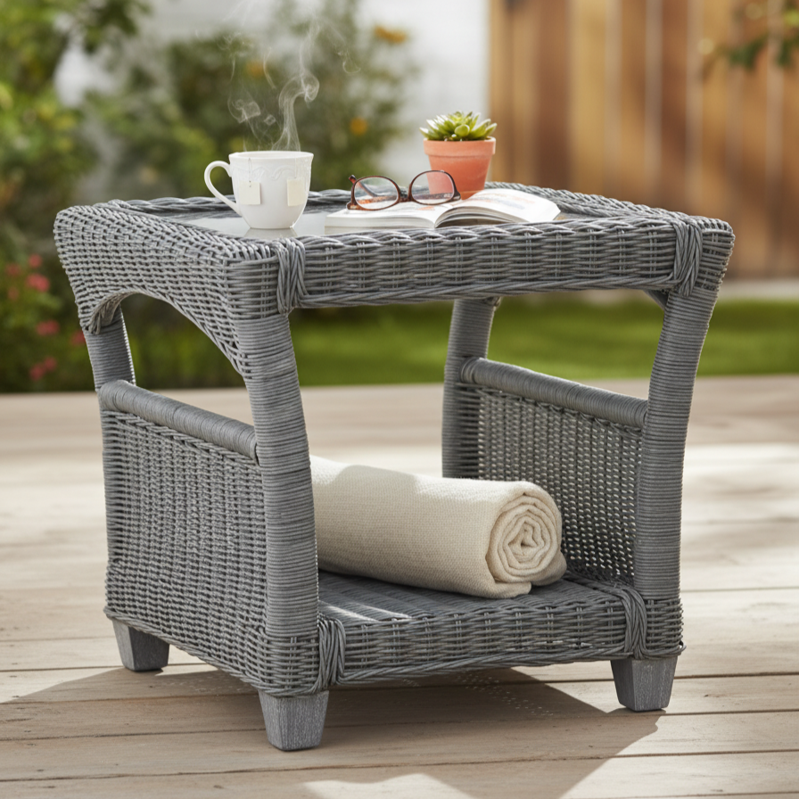 Dijon Grey Wash Cane Lamp Table