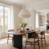 Gerova 180cm Walnut Dining Set – Black Fluted Base Table with 4 Eltera Oatmeal Boucle Chairs
