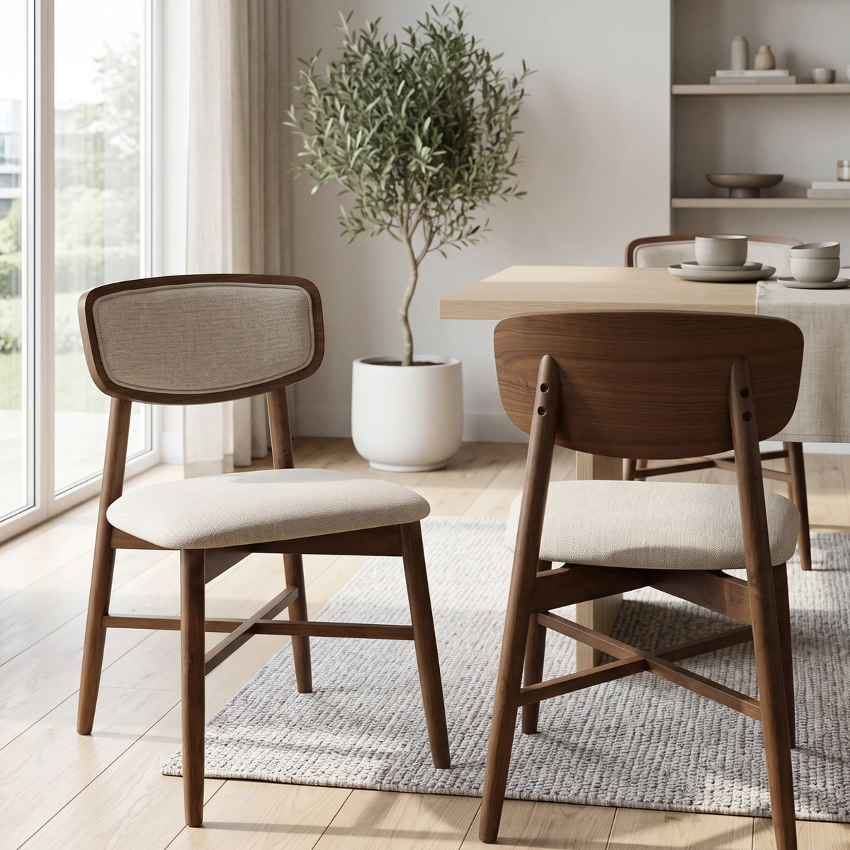 Gerova 180cm Walnut Dining Set – Black Fluted Base Table with 4 Eltera Oatmeal Boucle Chairs