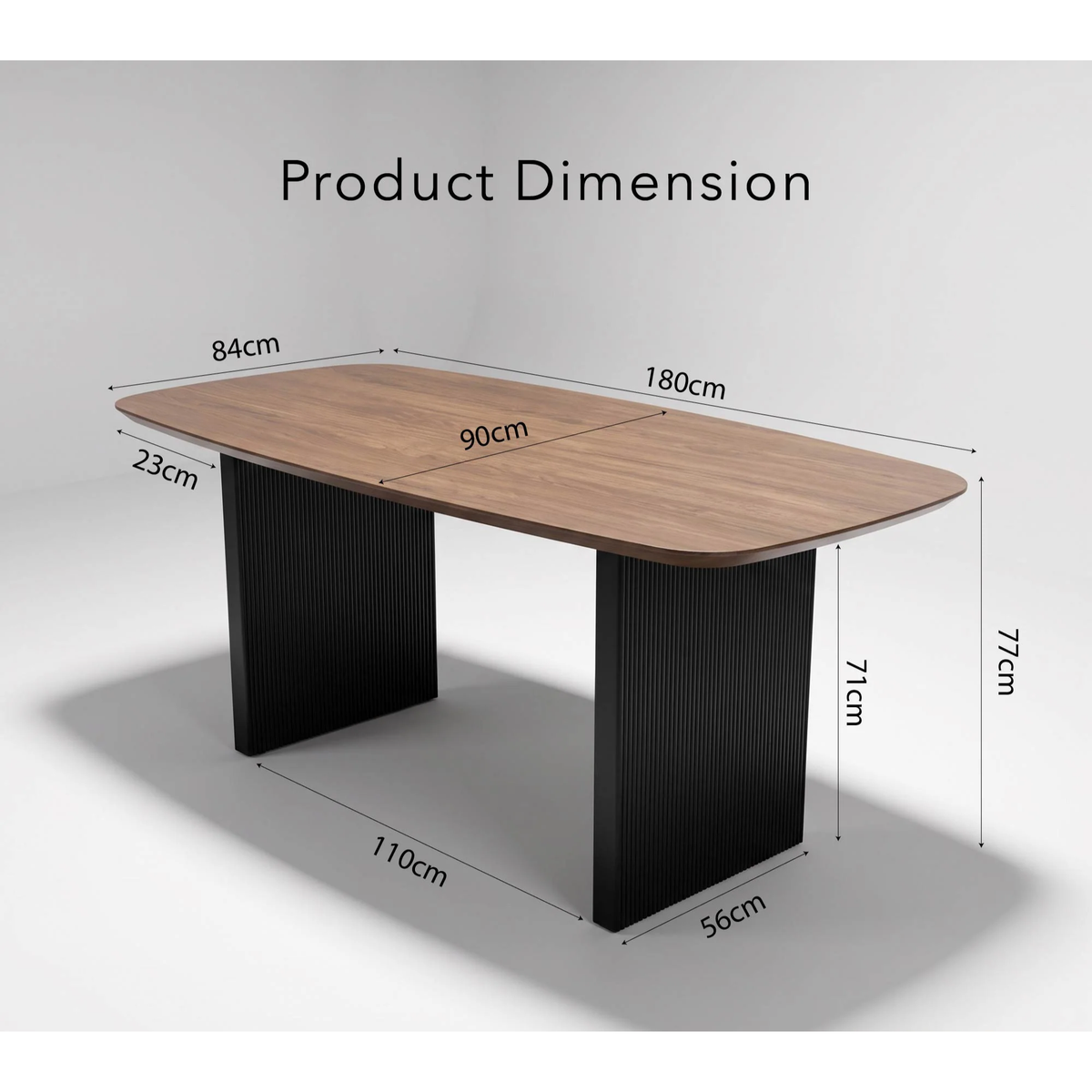 Gerova 180cm Walnut Dining Set – Black Fluted Base Table with 4 Eltera Oatmeal Boucle Chairs