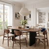 Gerova 180cm Walnut Dining Set – Black Fluted Base Table with 6 Eltera Oatmeal Boucle Chairs
