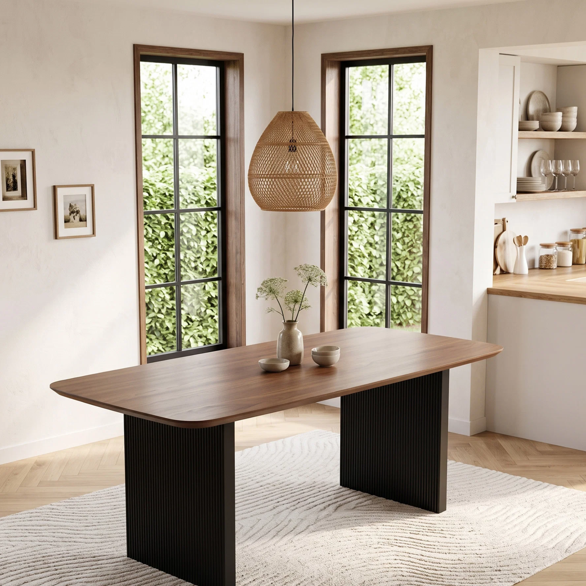 Gerova 180cm Walnut Dining Table - Slimline Fluted Base