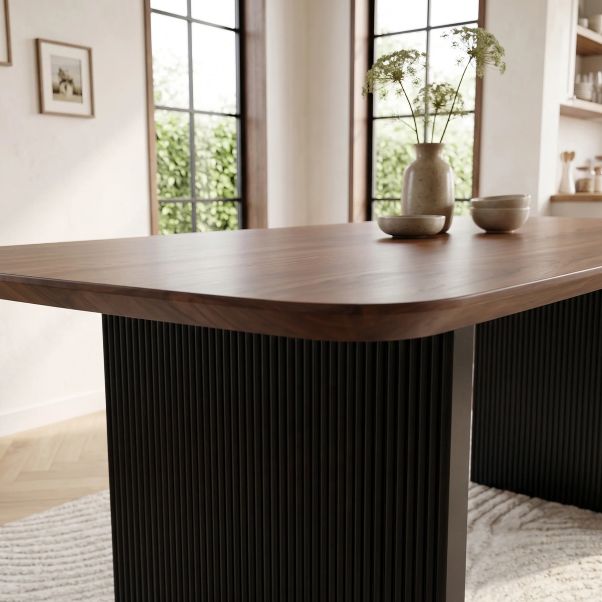 Gerova 180cm Walnut Dining Table - Slimline Fluted Base