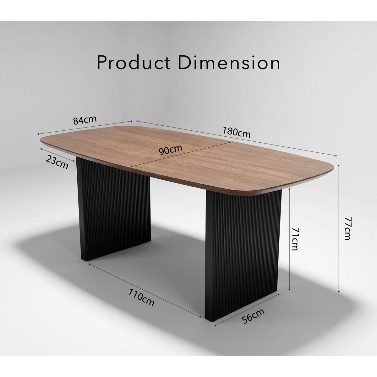 Gerova 180cm Walnut Dining Table - Slimline Fluted Base