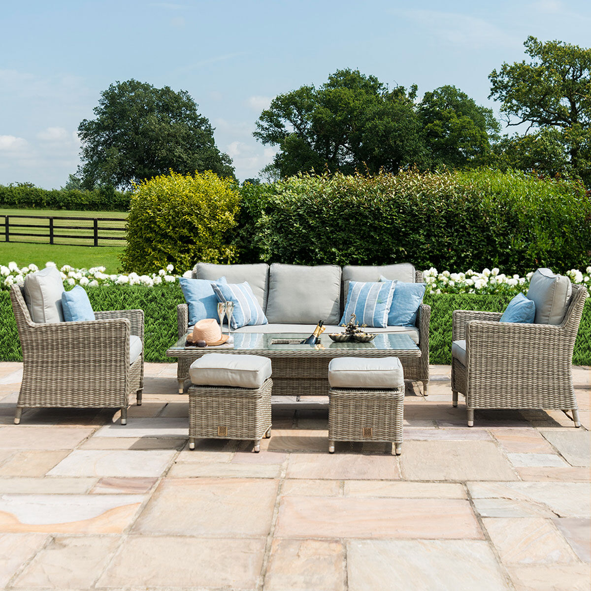 Grasmere Outdoor Rattan 3 Seater Dining/Lounge Set with Adjustable Table & Ice Bucket