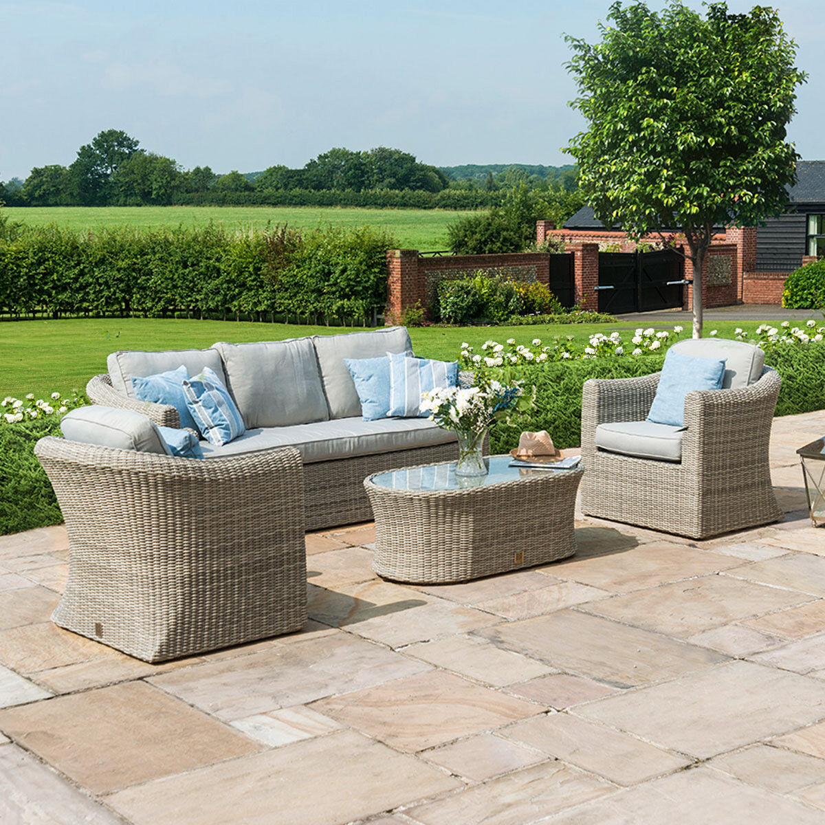 Grasmere Outdoor Rattan 3 Seater Suite with Oval Coffee Table