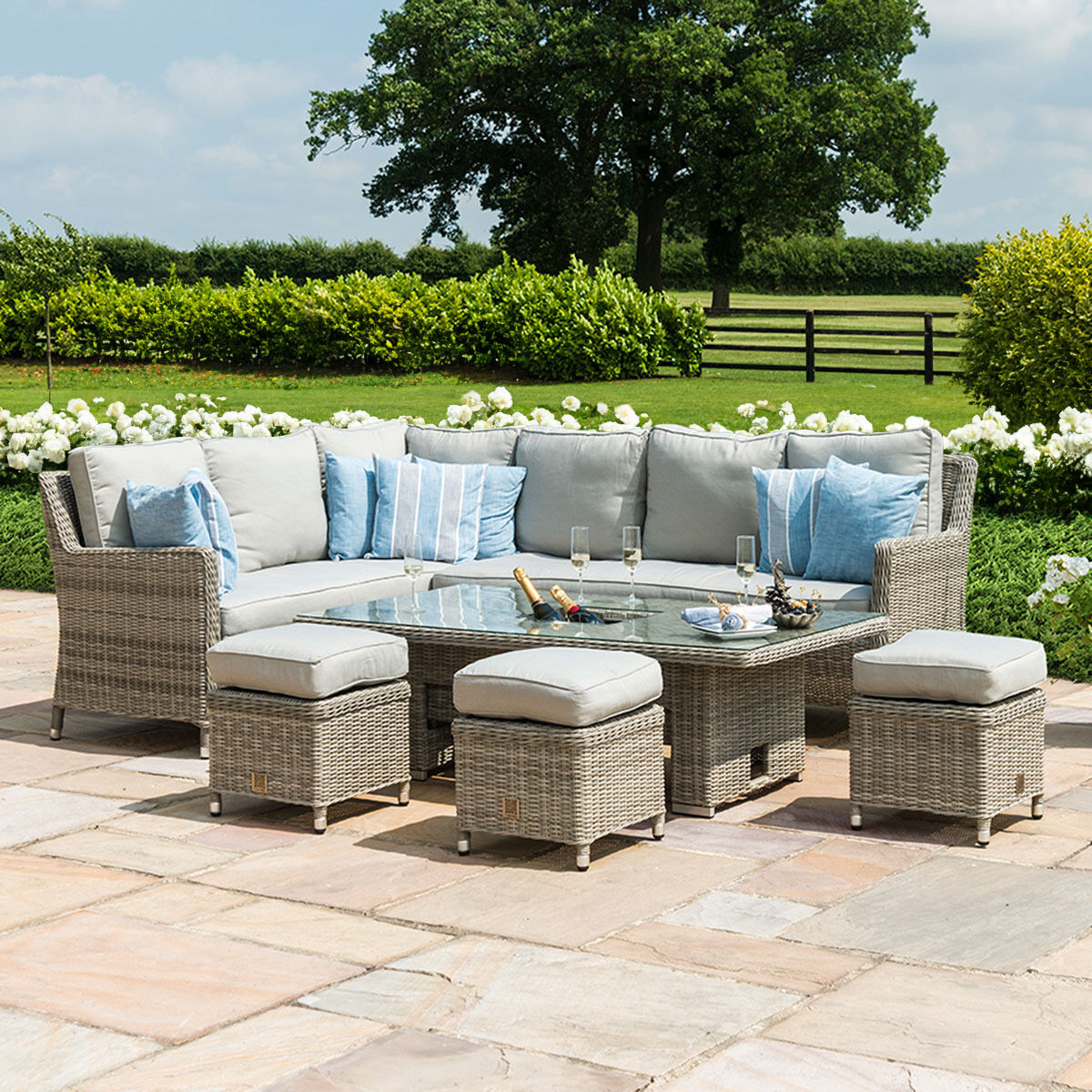 Grasmere Outdoor Rattan Corner Sofa with Adjustable Table & Ice Bucket