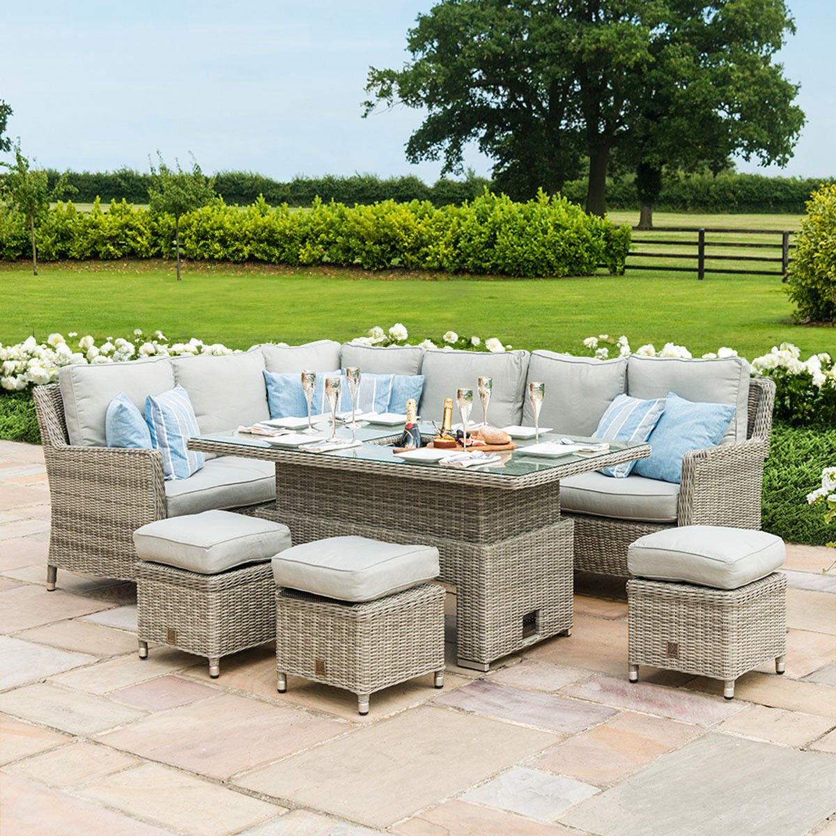 Grasmere Outdoor Rattan Corner Sofa with Adjustable Table & Ice Bucket