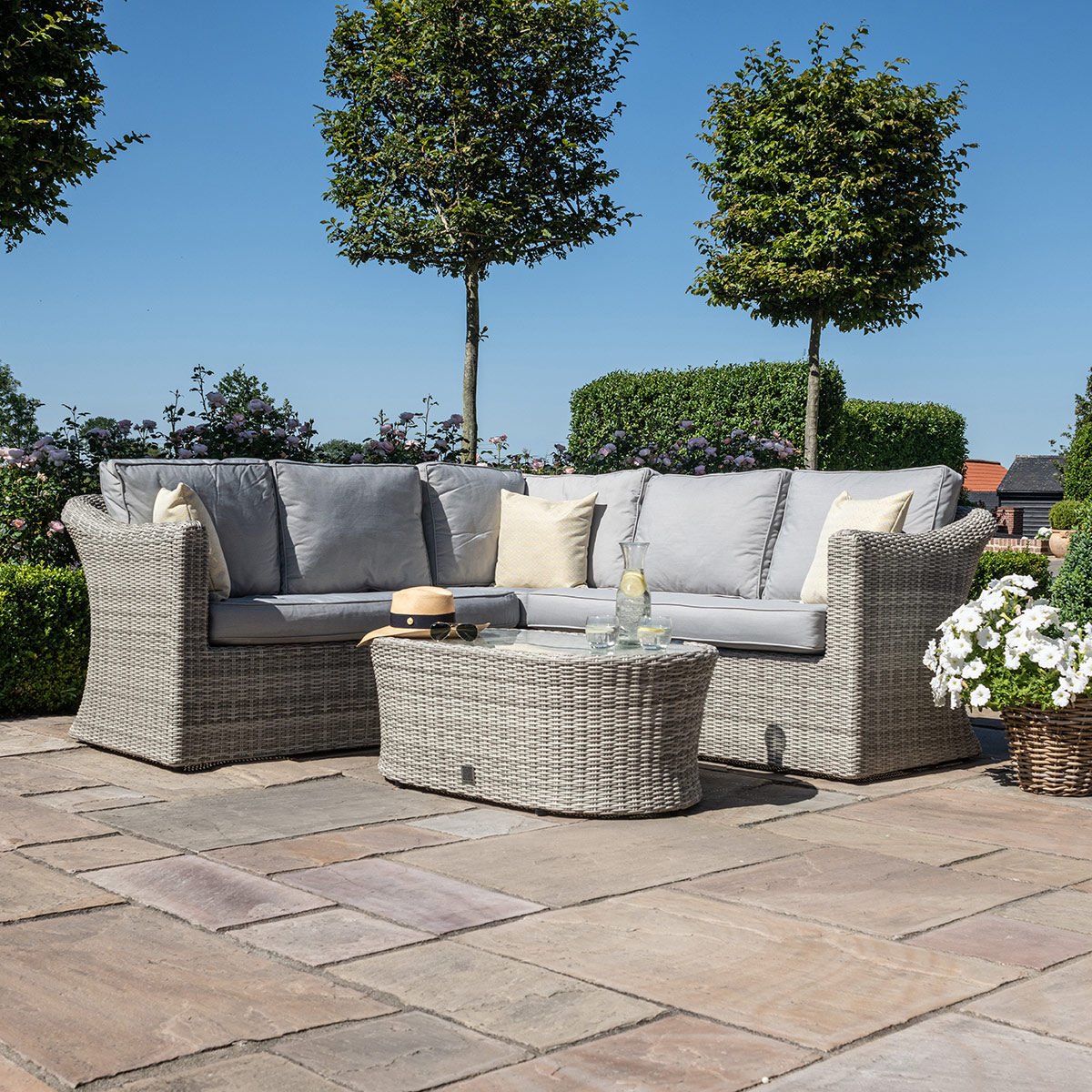 Grasmere Outdoor Rattan Small Corner Sofa with Oval Coffee Table