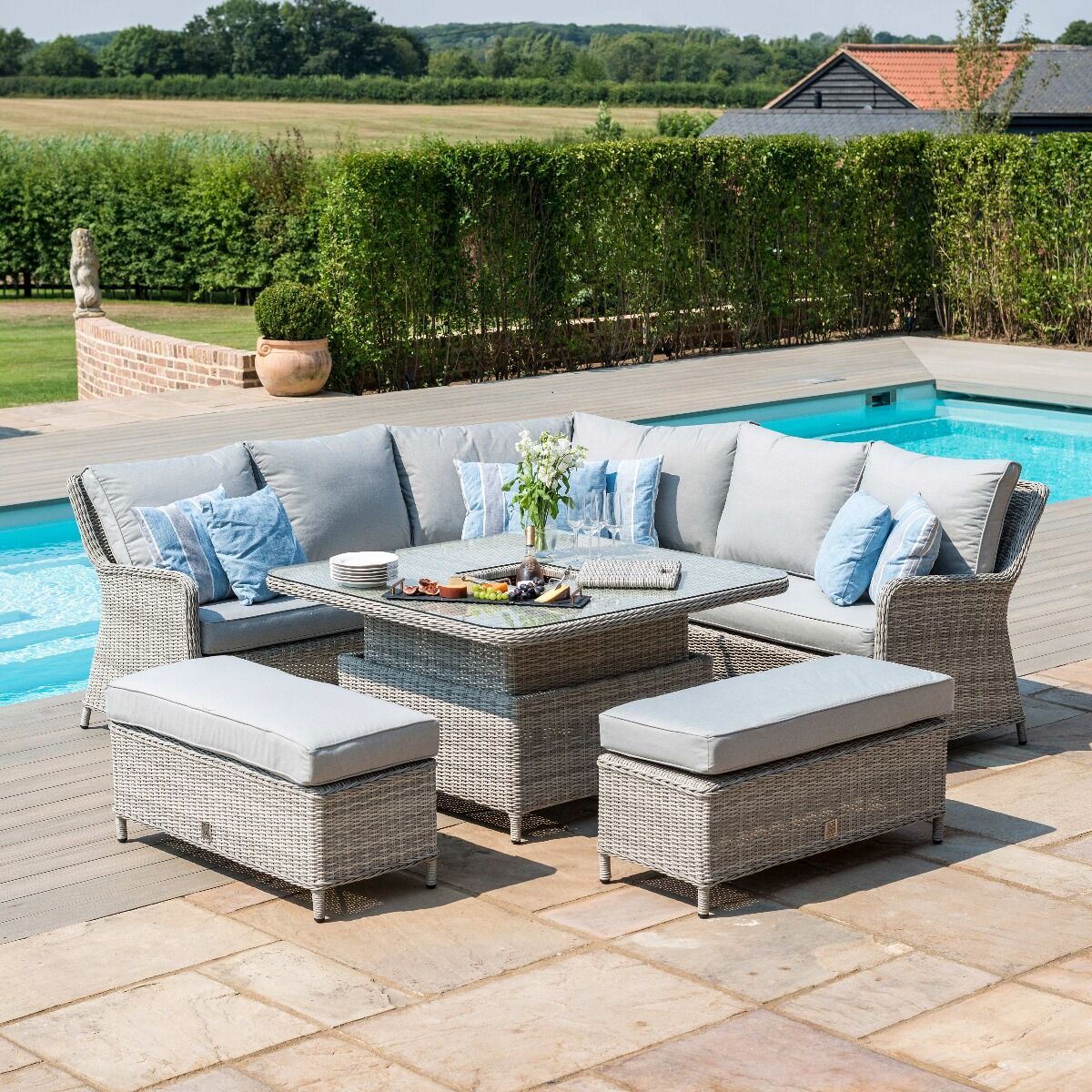 Grasmere Outdoor Royal Rattan Corner Sofa Set with Adjustable Table