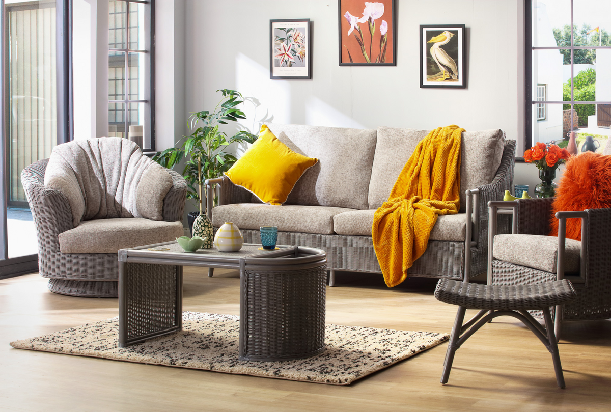 Eden Grey Cane 3 Seater Suite