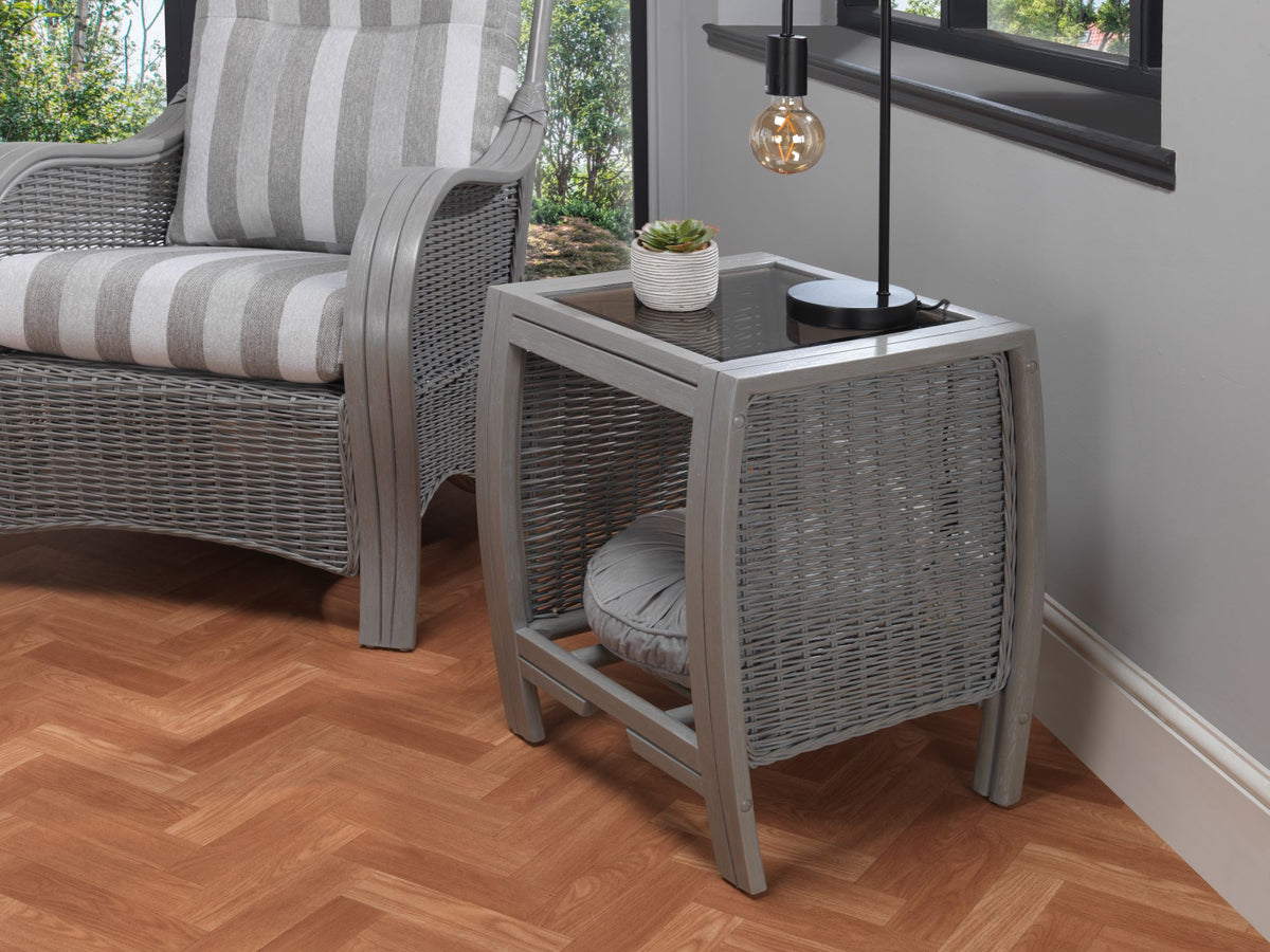 Turin Grey Wash Cane Lamp Table