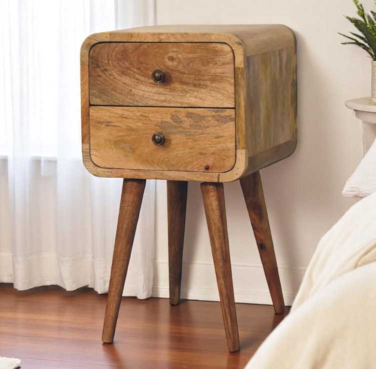 Mini Curved 2 Drawer Mango Wood Bedside Table