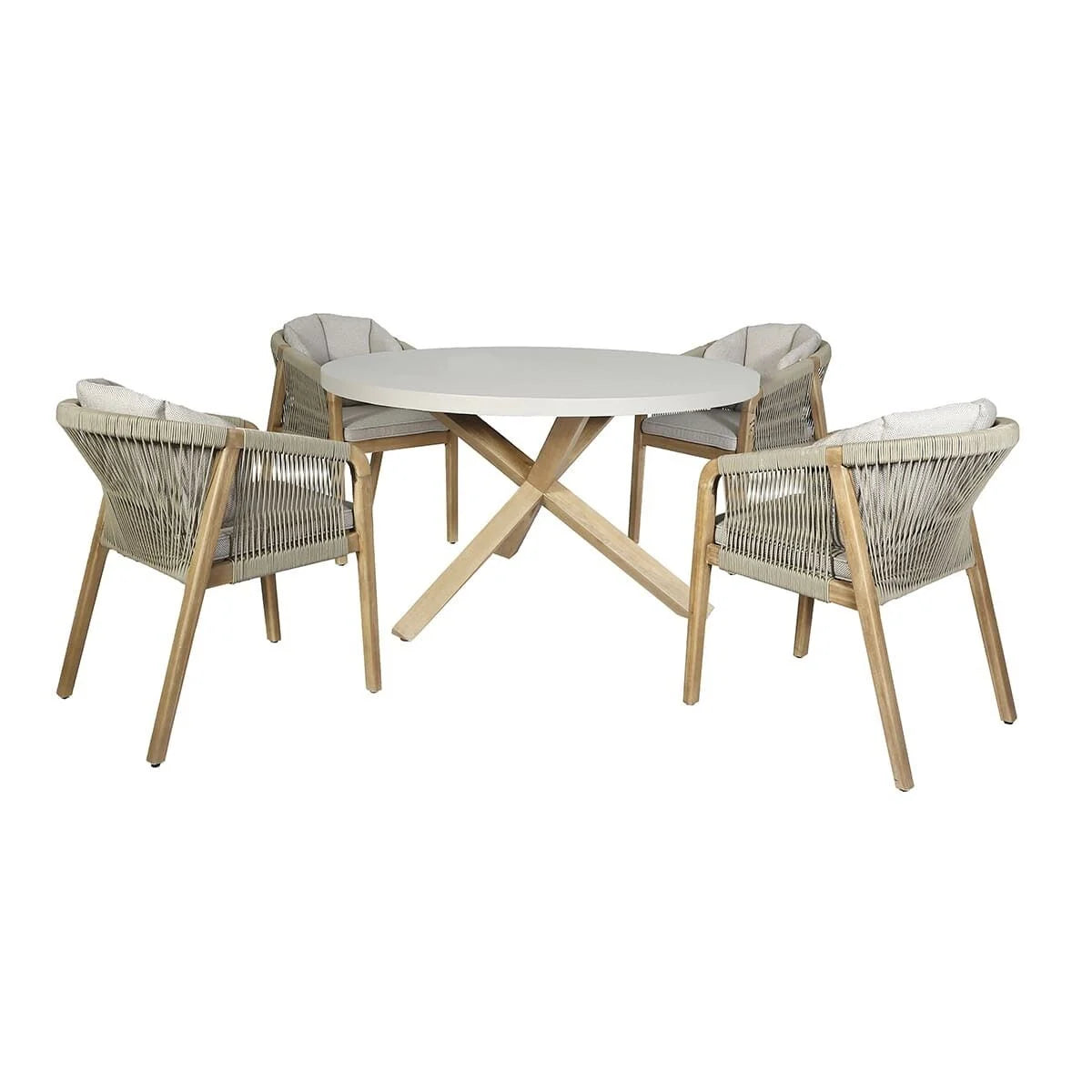 Haiti 4 Seat Round Dining Set - Light Brown