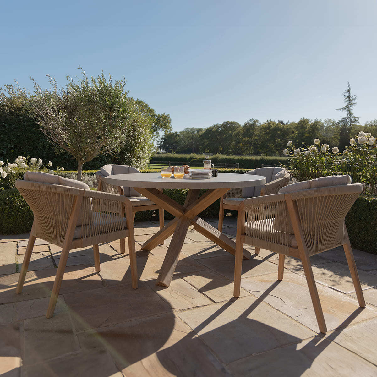 Haiti 4 Seat Round Dining Set - Light Brown
