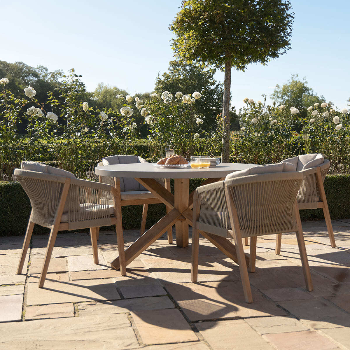 Haiti 4 Seat Round Dining Set - Light Brown