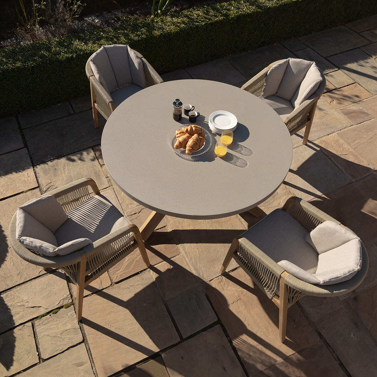 Haiti 4 Seat Round Dining Set - Light Brown