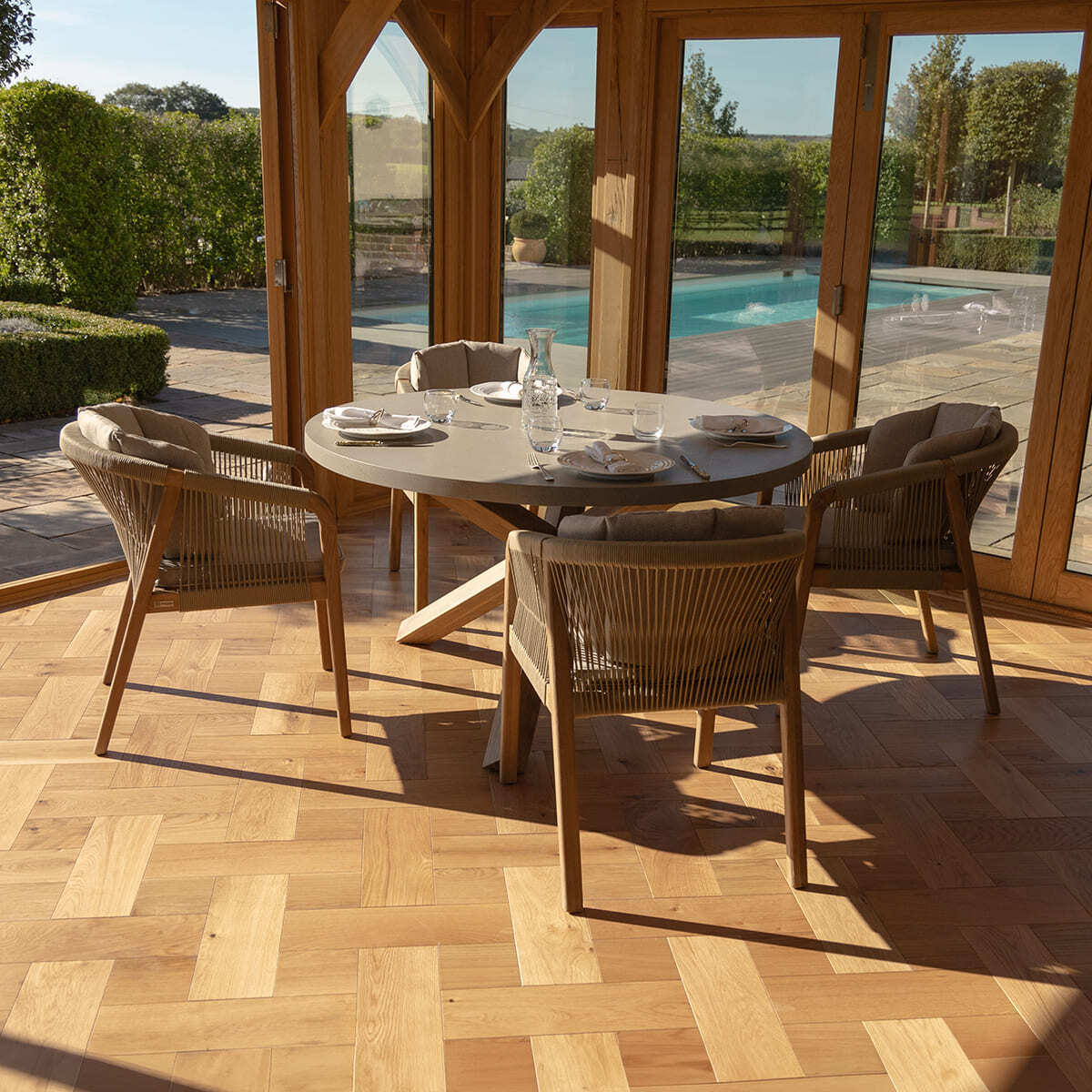 Haiti 4 Seat Round Dining Set - Light Brown