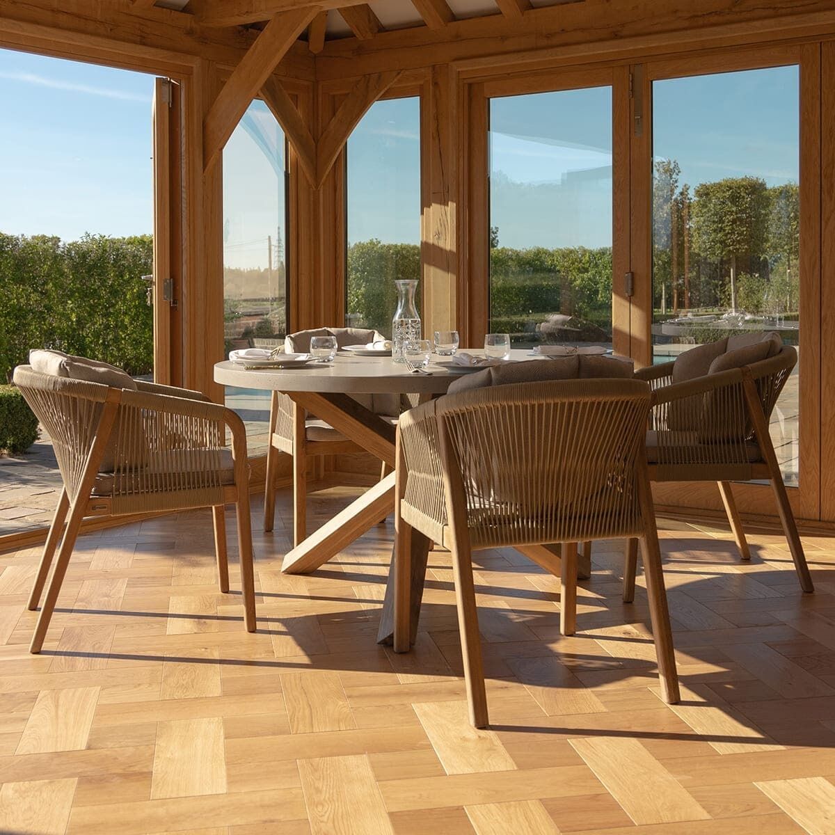 Haiti 4 Seat Round Dining Set - Light Brown