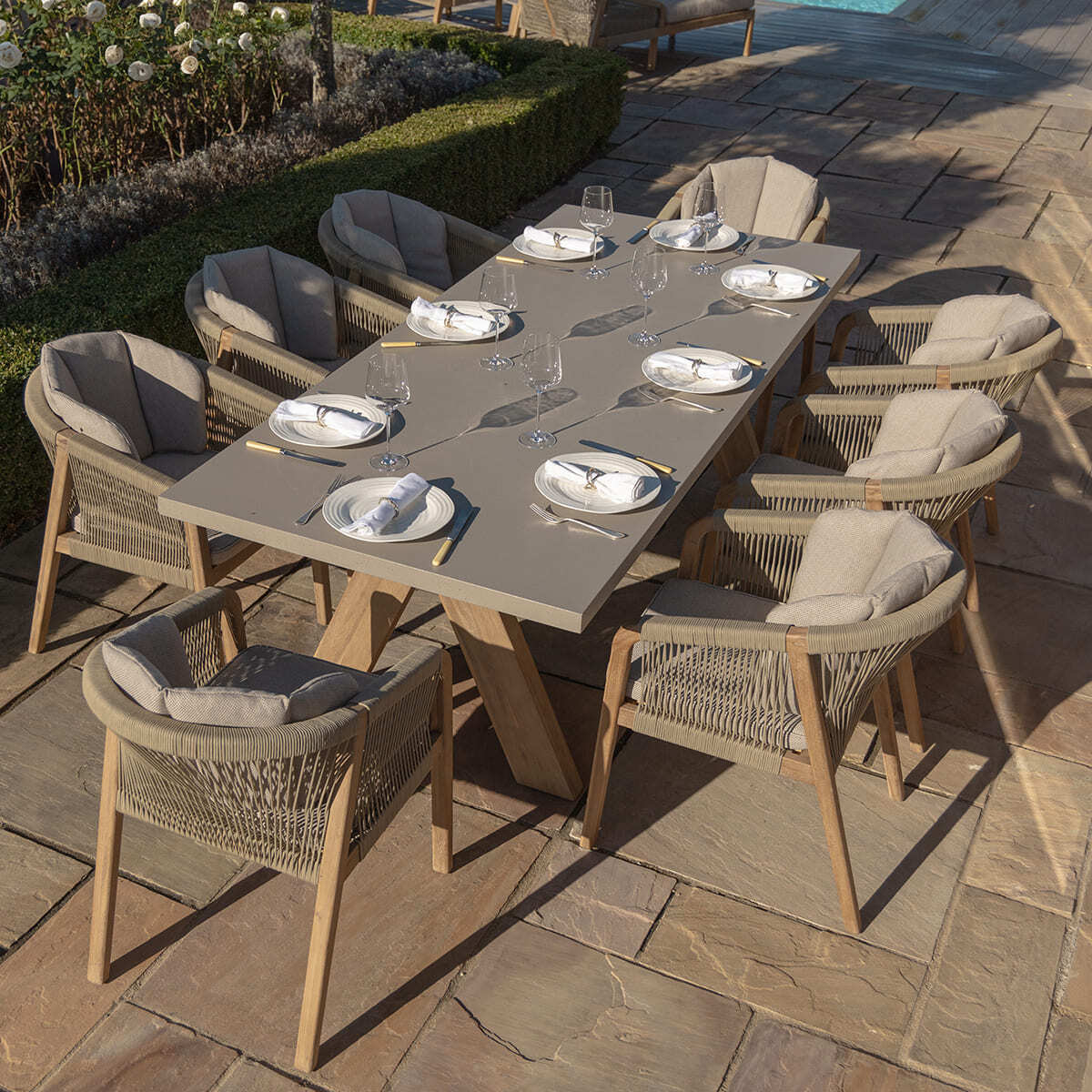 Haiti 8 Seat Rectangular Dining Set - Light Brown