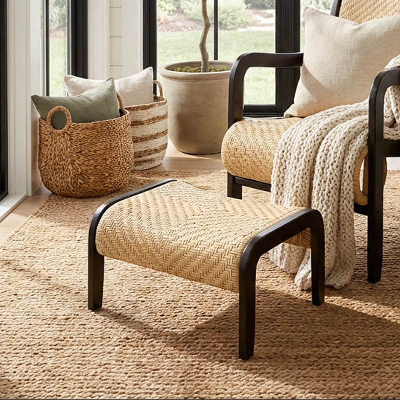 Harmony Wicker Footstool with Black Legs