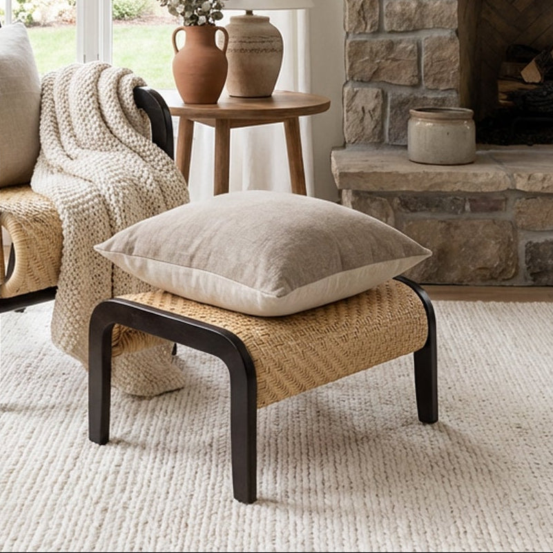 Harmony Wicker Footstool with Black Legs